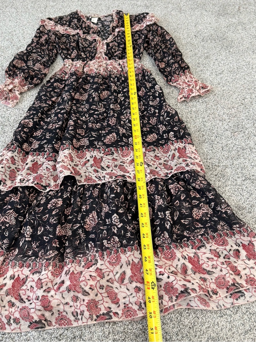 H&M Black Floral Prairie Coquette Boho Fairy Cottagecore Maxi Dress Women’s US 2 - Picture 6 of 14